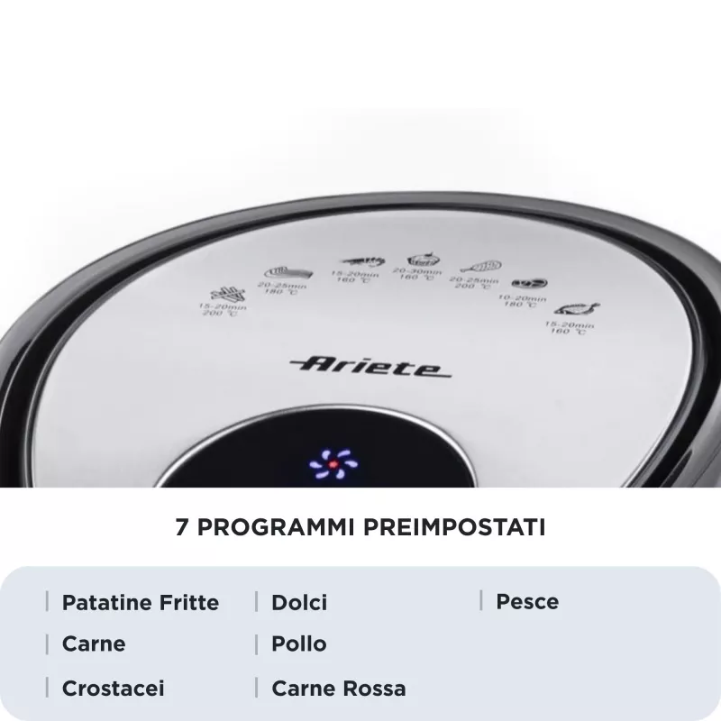 Ariete 4618 Airy Fryer XXL - Fritadeira de ar quente - Fritar 2,5 kg de batatas fritas - 7 litros - Cozinhar sem óleo e gordura - 1800 Watt - preto