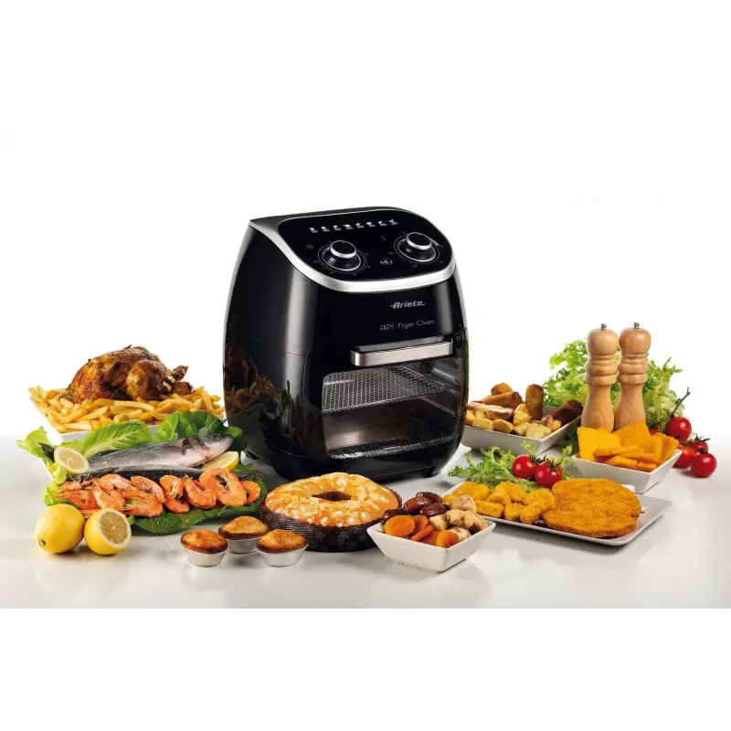 Ariete 4619 Airy Fryer Forno – Fritadeira de ar quente e forno elétrico com espeto rotativo – Cesto rotativo – Desidratador – 2000 Watt – 11 litros – aço