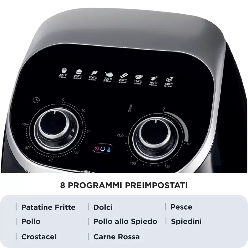 Ariete 4619 Airy Fryer Forno – Fritadeira de ar quente e forno elétrico com espeto rotativo – Cesto rotativo – Desidratador – 2000 Watt – 11 litros – aço