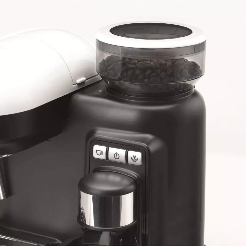 Ariete 1318 Moderna Máquina de café expresso com moinho de café integrado, para grãos de café e café moído, bico espumador de leite para cappuccino, filtro para 1 e 2 chávenas, 1080 W, 800 cc, branco
