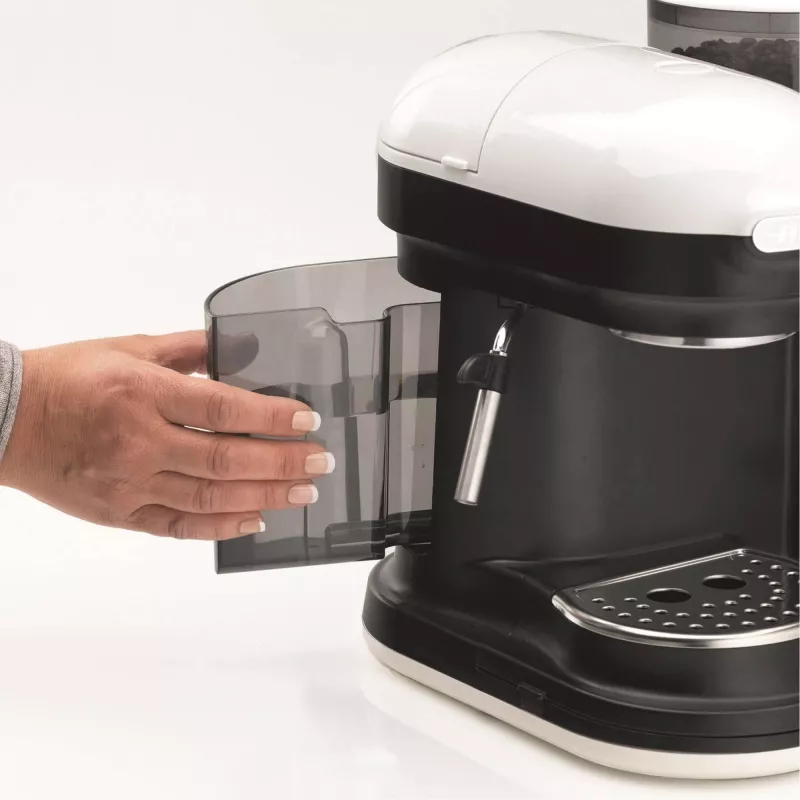 Ariete 1318 Moderna Máquina de café expresso com moinho de café integrado, para grãos de café e café moído, bico espumador de leite para cappuccino, filtro para 1 e 2 chávenas, 1080 W, 800 cc, branco
