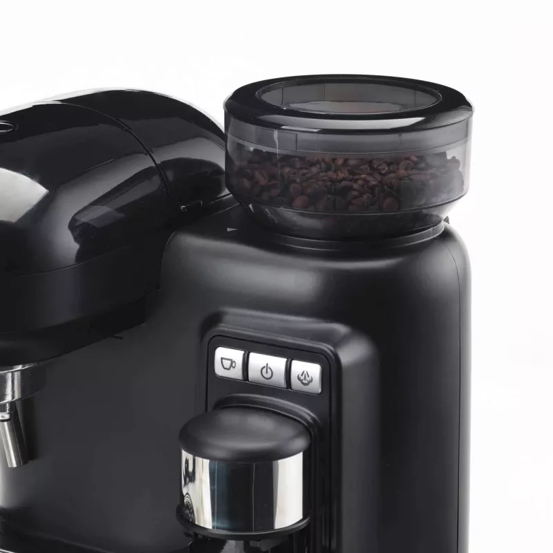 Ariete 1318 Moderna Máquina de café expresso com moinho de café integrado, para grãos de café e café moído, espumador de leite para cappuccino, filtro para 1 e 2 chávenas, 1080 W, 800 ml, preto