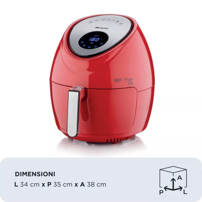 Ariete 4618 Airy Fryer XXL - Fritadeira de ar quente - Fritar 2,5 kg de batatas fritas - 7 litros - Cozinhar sem óleo e gordura - 1800 Watt - vermelho