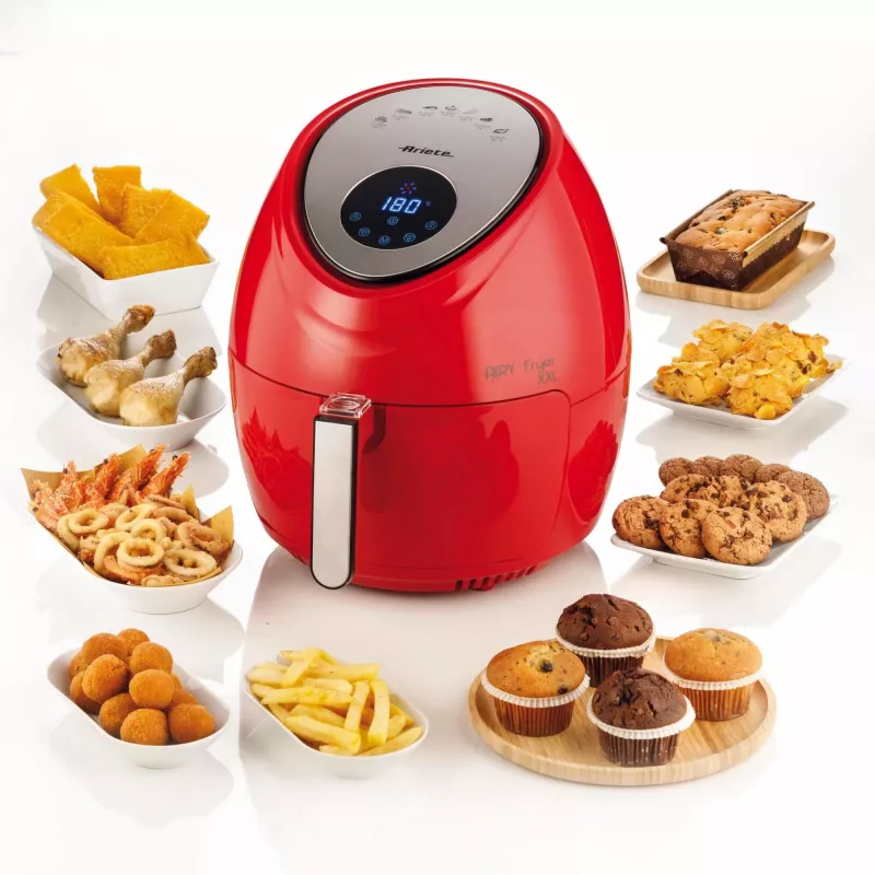 Ariete 4618 Airy Fryer XXL - Fritadeira de ar quente - Fritar 2,5 kg de batatas fritas - 7 litros - Cozinhar sem óleo e gordura - 1800 Watt - vermelho
