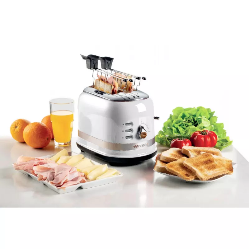 Ariete 149 Torradeira Modern branca com pinça para 2 fatias de pão, sandes ou tosta – 6 níveis de tostagem – função de descongelação – linha Modern – branco