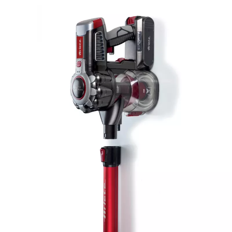 Ariete 2757 22V Lithium – Vassoura elétrica sem fios – 3 níveis de filtragem – bateria de iões de lítio 2200 mAh – conjunto de acessórios incluído – vermelho