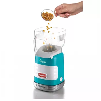 Ariete 2956, Pop Corn Party Time, Máquina de pipocas, rebenta 60 g de milho para pipocas em 2 minutos com ar quente, sem gordura, 1000 Watt, azul