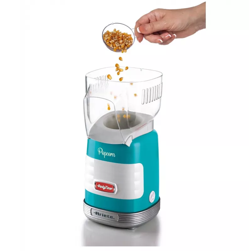 Ariete 2956, Pop Corn Party Time, Máquina de pipocas, rebenta 60 g de milho para pipocas em 2 minutos com ar quente, sem gordura, 1000 Watt, azul