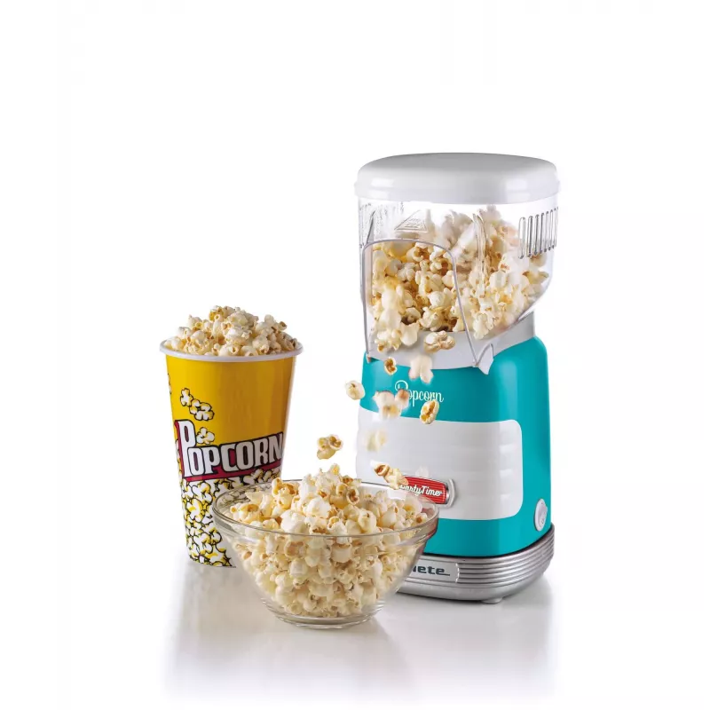 Ariete 2956, Pop Corn Party Time, Máquina de pipocas, rebenta 60 g de milho para pipocas em 2 minutos com ar quente, sem gordura, 1000 Watt, azul