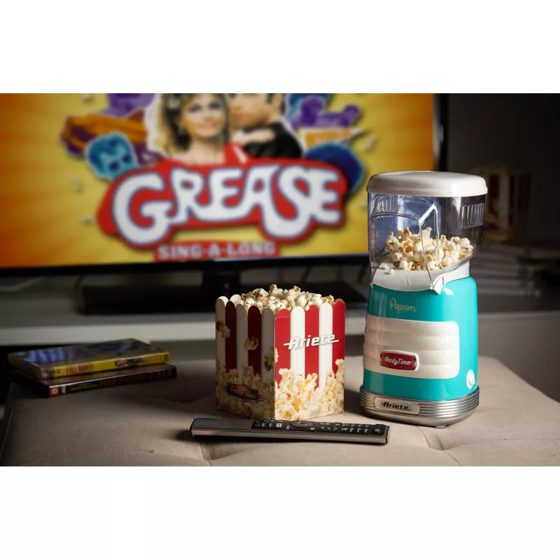 Ariete 2956, Pop Corn Party Time, Máquina de pipocas, rebenta 60 g de milho para pipocas em 2 minutos com ar quente, sem gordura, 1000 Watt, azul