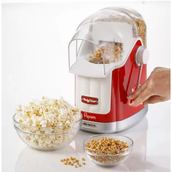 Ariete 2958 Pop Corn Maker Party Time, Máquina de pipocas com alavanca, 1100 Watt, capacidade 600 g, preparação sem gordura com ar quente, vermelho