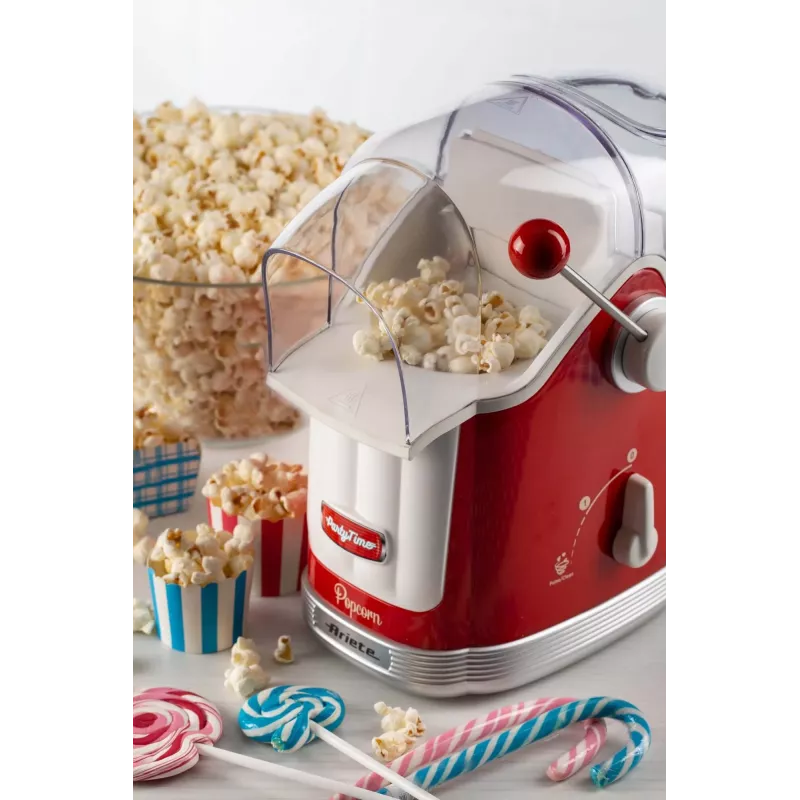 Ariete 2958 Pop Corn Maker Party Time, Máquina de pipocas com alavanca, 1100 Watt, capacidade 600 g, preparação sem gordura com ar quente, vermelho