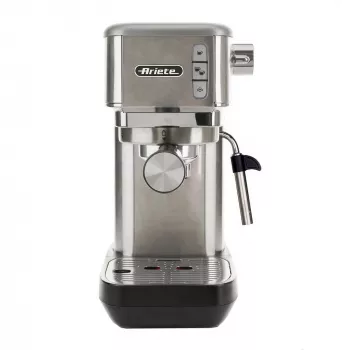 Ariete 1380 Metal Máquina de café, adequada para café moído e pastilhas ESE, 1300 W, capacidade do depósito 1,1 l, pressão de 15 bar, filtro para ½ chávena, Cappuccinatore, prateado