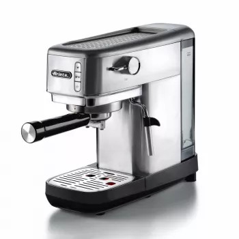 Ariete 1380 Metal Máquina de café, adequada para café moído e pastilhas ESE, 1300 W, capacidade do depósito 1,1 l, pressão de 15 bar, filtro para ½ chávena, Cappuccinatore, prateado