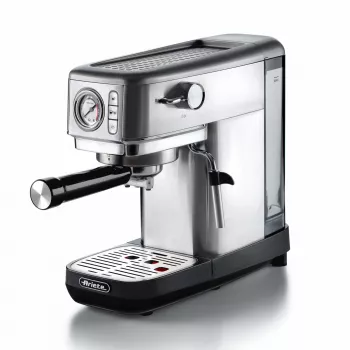Ariete 1381 Máquina de café com manómetro, adequada para café moído e pastilhas ESE, 1300 W, capacidade 1,1 l, pressão de 15 bar, filtro para ½ chávena, bico para cappuccino, prateado