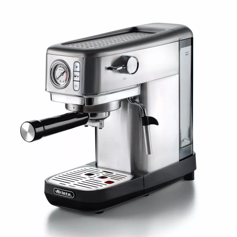 Ariete 1381 Máquina de café com manómetro, adequada para café moído e pastilhas ESE, 1300 W, capacidade 1,1 l, pressão de 15 bar, filtro para ½ chávena, bico para cappuccino, prateado