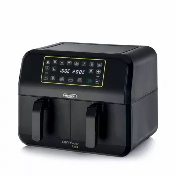 Ariete 4623 Airy Fryer Dual, Fritadeira de ar quente com cesto duplo, 1700 W, capacidade de 8 l, 3 funções de cozedura, painel digital LED tátil, 8 programas predefinidos, temporizador, 2 cestos, preto