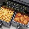 Ariete 4623 Airy Fryer Dual, Fritadeira de ar quente com cesto duplo, 1700 W, capacidade de 8 l, 3 funções de cozedura, painel digital LED tátil, 8 programas predefinidos, temporizador, 2 cestos, preto