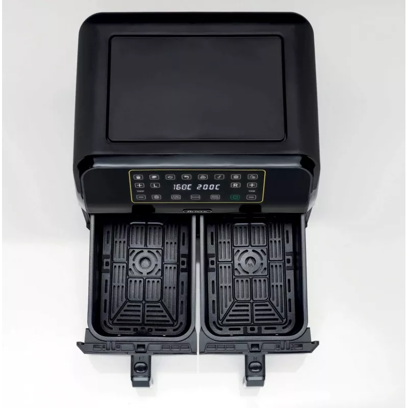 Ariete 4623 Airy Fryer Dual, Fritadeira de ar quente com cesto duplo, 1700 W, capacidade de 8 l, 3 funções de cozedura, painel digital LED tátil, 8 programas predefinidos, temporizador, 2 cestos, preto