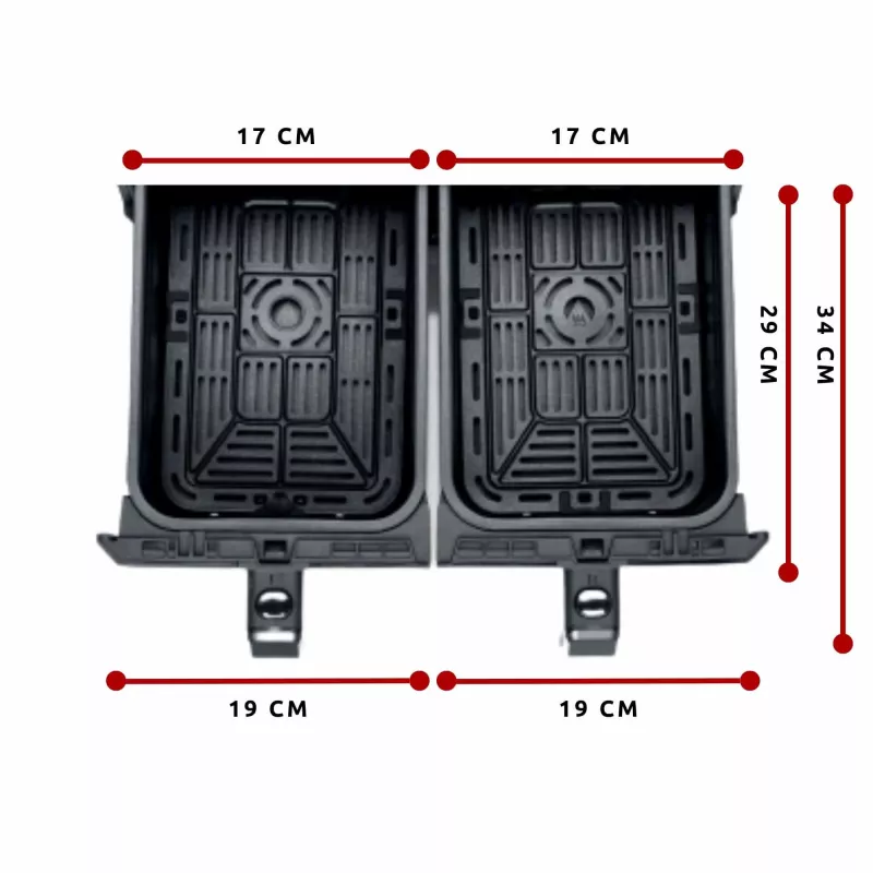 Ariete 4623 Airy Fryer Dual, Fritadeira de ar quente com cesto duplo, 1700 W, capacidade de 8 l, 3 funções de cozedura, painel digital LED tátil, 8 programas predefinidos, temporizador, 2 cestos, preto