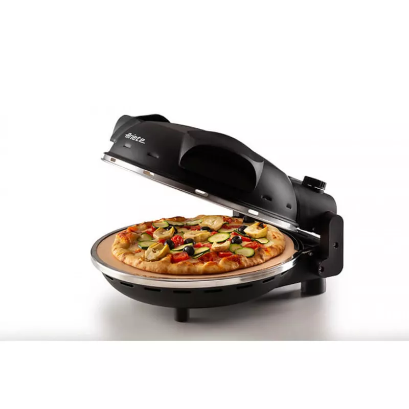 Ariete 917 Forno de pizza - Pizza em 4 minutos - Placa de pedra refratária com revestimento antiaderente - Temperatura máx. 400 °C - 1200 Watt - Temporizador 30' - preto