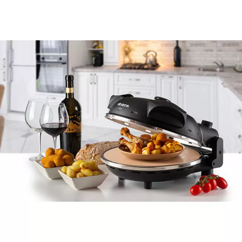 Ariete 917 Forno de pizza - Pizza em 4 minutos - Placa de pedra refratária com revestimento antiaderente - Temperatura máx. 400 °C - 1200 Watt - Temporizador 30' - preto
