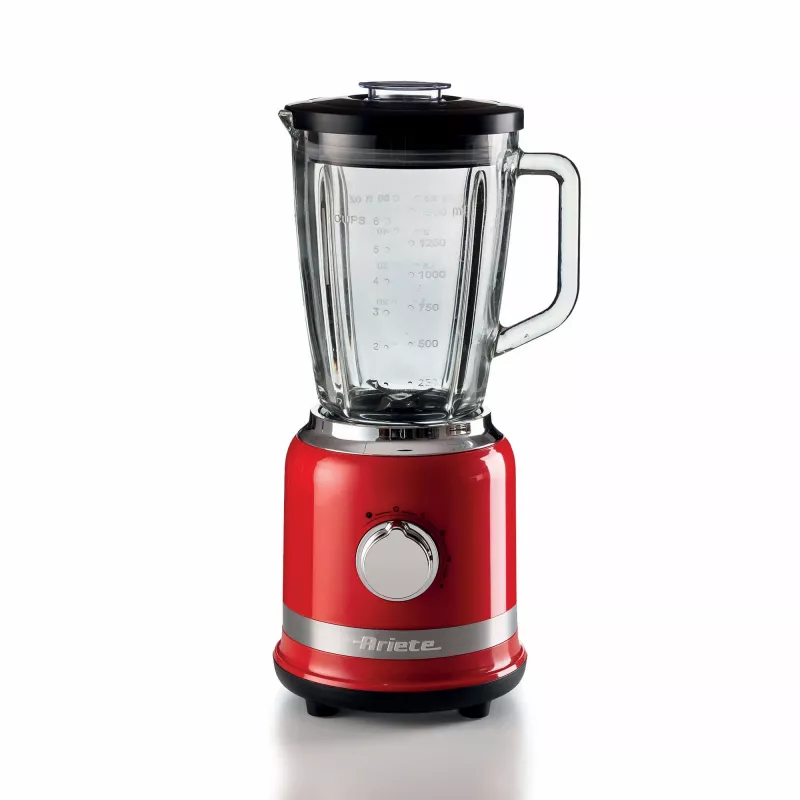 Ariete Moderna Vermelho Liquidificadora com jarro de vidro, liquidificadora de mesa, 1,5 L, função de pulsar, triturar gelo, 1000 W, vermelho