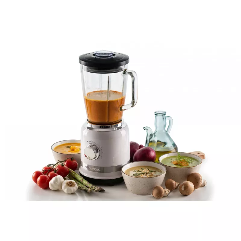 Ariete Modern White liquidificadora com jarro de vidro, liquidificadora de mesa, 1,5 L, função pulsar, trituração de gelo, 1000 W, branco