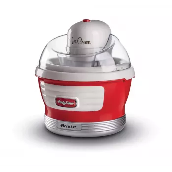 Ariete 643 Máquina de gelados Party Time, Máquina de gelados, 12 W, capacidade de 1,5 L, recipiente removível com duplo isolamento, tempo de preparação 30 minutos, tampa para adicionar ingredientes, vermelho