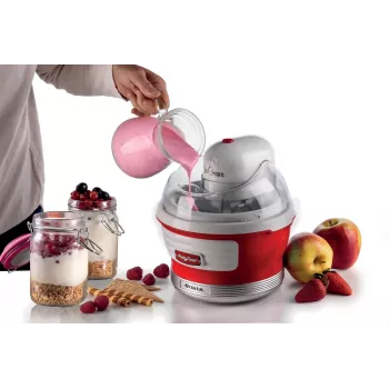 Ariete 643 Máquina de gelados Party Time, Máquina de gelados, 12 W, capacidade de 1,5 L, recipiente removível com duplo isolamento, tempo de preparação 30 minutos, tampa para adicionar ingredientes, vermelho