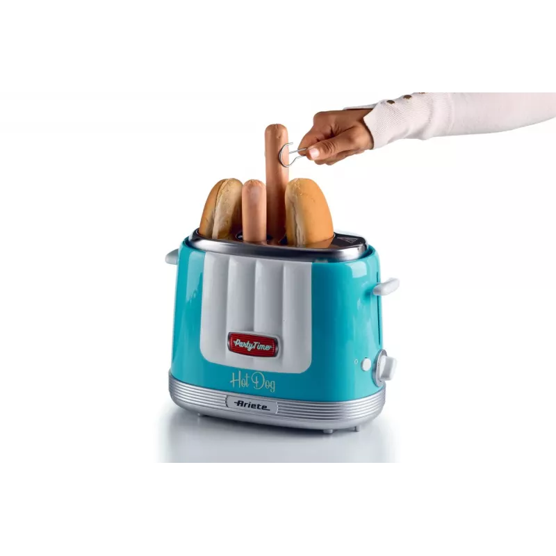 Ariete 206 Máquina de cachorros-quentes Party Time, 650 W, azul, torradeira de cachorros-quentes, azul-claro, 2 unid., 650 W, 160 mm, 270 mm