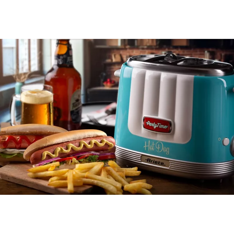 Ariete 206 Máquina de cachorros-quentes Party Time, 650 W, azul, torradeira de cachorros-quentes, azul-claro, 2 unid., 650 W, 160 mm, 270 mm