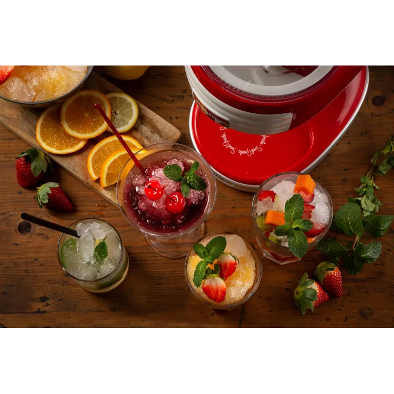 Ariete 76 Ice Crusher Party Time, Máquina trituradora de gelo, 30 W, recipiente de gelo removível, lâminas de aço inoxidável, vermelho