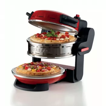 Ariete 927 Pizzeria, Forno de pizza duplo, 2 pizzas em 4 minutos, 2300 W, 2 pedras refratárias, 2 termóstatos, diâmetro 32 cm, 5 níveis de cozedura, 2 pás de aço inoxidável, vermelho