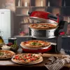 Ariete 927 Pizzeria, Forno de pizza duplo, 2 pizzas em 4 minutos, 2300 W, 2 pedras refratárias, 2 termóstatos, diâmetro 32 cm, 5 níveis de cozedura, 2 pás de aço inoxidável, vermelho