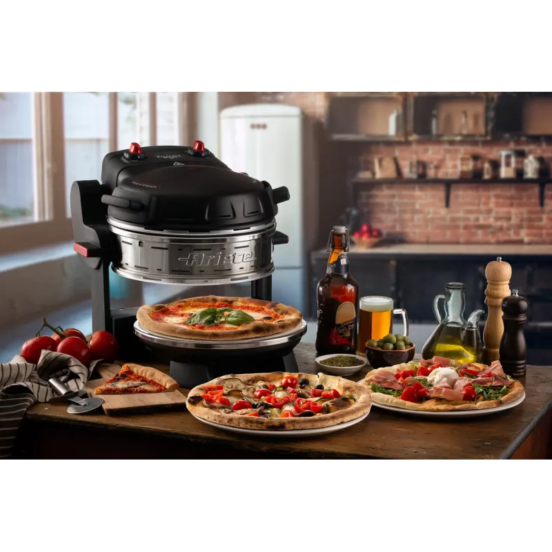 Ariete 927 Pizzeria , Forno de pizza duplo, 2 pizzas em 4 minutos, 2300 W, 2 pedras refratárias, 2 termóstatos, diâmetro 32 cm, 5 níveis de cozedura, 2 pás de pizza de aço inoxidável, vermelho