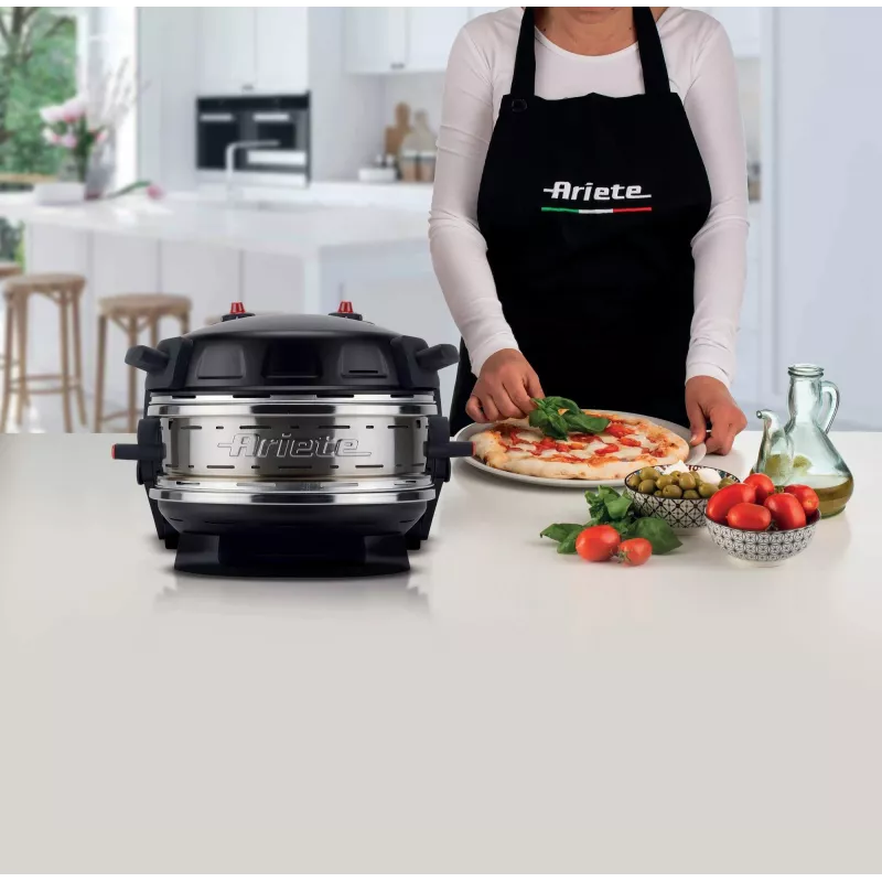 Ariete 927 Pizzeria , Forno de pizza duplo, 2 pizzas em 4 minutos, 2300 W, 2 pedras refratárias, 2 termóstatos, diâmetro 32 cm, 5 níveis de cozedura, 2 pás de pizza de aço inoxidável, vermelho