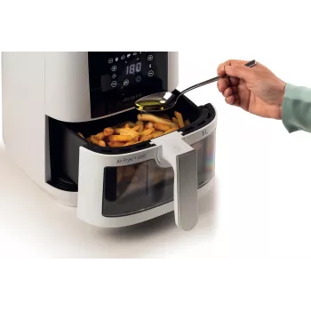 Ariete 4626 Airy Fryer 6L, fritadeira de ar quente, 1300 W, capacidade de 6 l, capacidade da câmara de 2,5 kg, 8 programas predefinidos, temperatura até 200 °C, cesto transparente para controlo da cozedura, preto