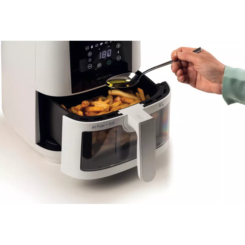 Ariete 4626 Airy Fryer 6L, fritadeira de ar quente, 1300 W, capacidade de 6 l, capacidade da câmara de 2,5 kg, 8 programas predefinidos, temperatura até 200 °C, cesto transparente para controlo da cozedura, preto