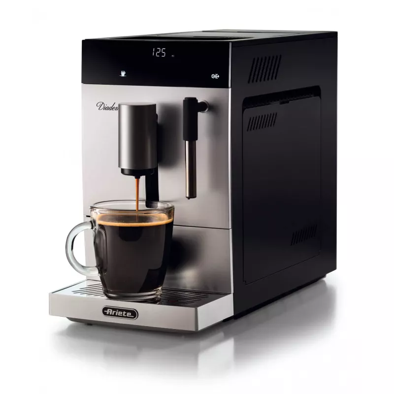 Ariete 1452 Diadema, máquina de café automática, 1350 W, pressão de 19 bar, para café, americano e água quente, bico de cappuccino, visor LED, saída ajustável, prateado