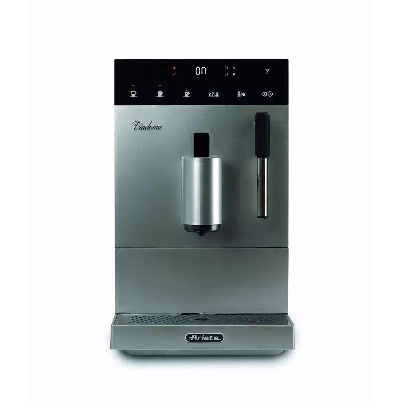 Ariete 1452 Diadema, máquina de café automática, 1350 W, pressão de 19 bar, para café, americano e água quente, bico de cappuccino, visor LED, saída ajustável, prateado
