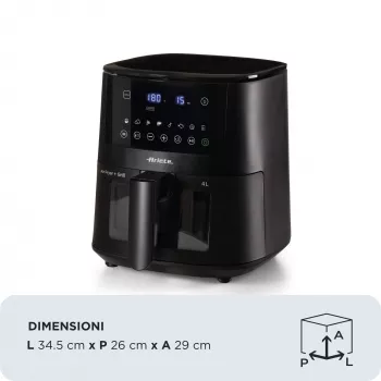 Ariete 4633, fritadeira de ar quente 4L, 1400W, capacidade 4L, 9 programas, função shake e grelhar, temperatura até 200°C, preto
