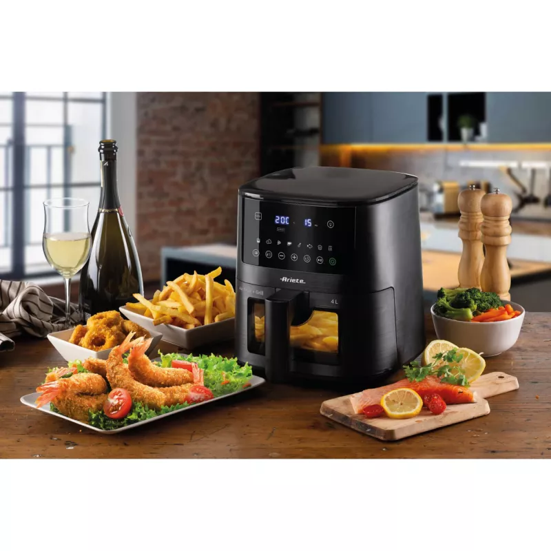 Ariete 4633, fritadeira de ar quente 4L, 1400W, capacidade 4L, 9 programas, função shake e grelhar, temperatura até 200°C, preto