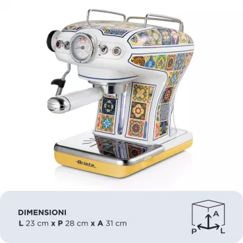 Ariete 1389 Positano máquina de café, 850 W, capacidade do depósito 0,9 l, filtro para 1 ou 2 chávenas, bandeja de recolha de gotas, espumador de leite