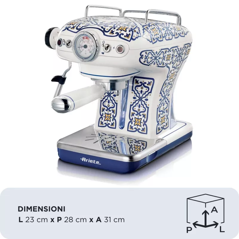 Ariete 1389 Capri máquina de café, 850 W, capacidade do depósito 0,9 l, filtro para 1 ou 2 chávenas, bandeja de recolha de gotas, espumador de leite