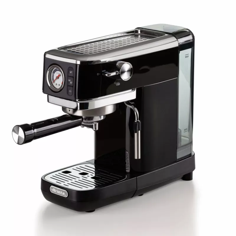 Ariete 1381 máquina de café com manómetro, adequada para café moído e pastilhas ESE, 1300 W, depósito de água de 1,1 l, pressão de 15 bar, filtro para ½ chávena, bico de cappuccino, preto