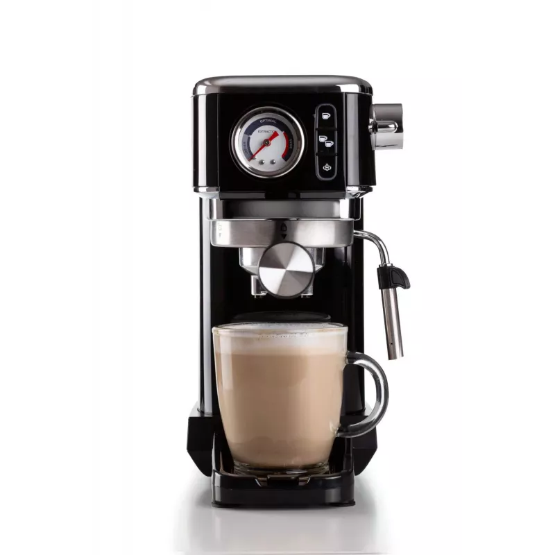 Ariete 1381 máquina de café com manómetro, adequada para café moído e pastilhas ESE, 1300 W, depósito de água de 1,1 l, pressão de 15 bar, filtro para ½ chávena, bico de cappuccino, preto