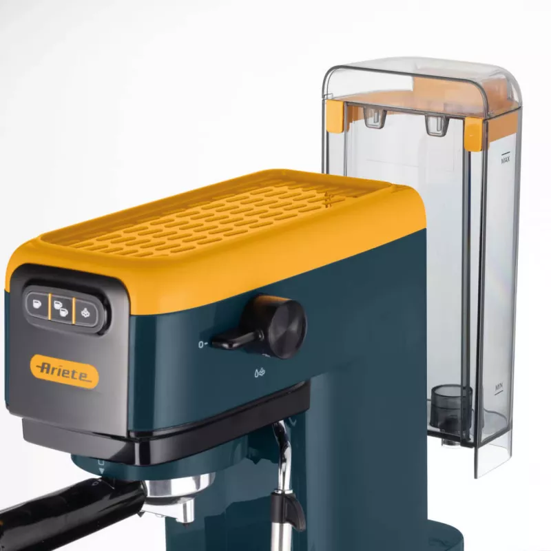 Ariete 1399 máquina de café expresso, para café moído e pastilhas ESE, 1300 W, capacidade de 1,1 l, pressão de 15 bar, filtro para 1, 2 chávenas e pastilhas ESE, cappuccino, amarelo