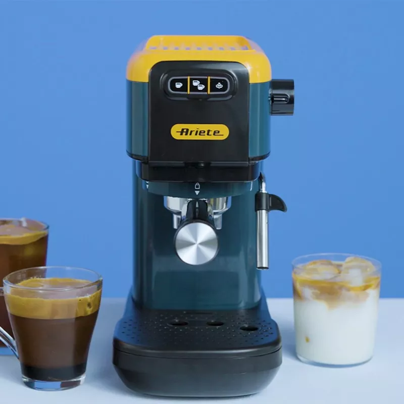Ariete 1399 máquina de café expresso, para café moído e pastilhas ESE, 1300 W, capacidade de 1,1 l, pressão de 15 bar, filtro para 1, 2 chávenas e pastilhas ESE, cappuccino, amarelo