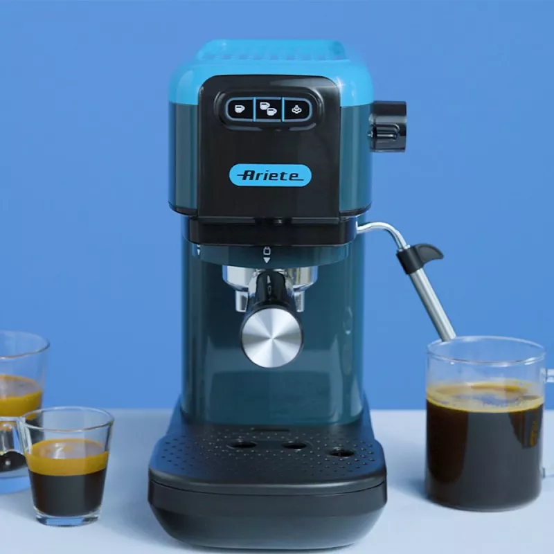Ariete 1399 máquina de café expresso, para café moído e pastilhas ESE, 1300 W, capacidade de 1,1 l, pressão de 15 bar, filtro para 1, 2 chávenas e pastilhas ESE, cappuccino, azul